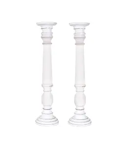 SET OF 2 Rustic Antique Carved Wooden Pillar Church Candle Holder, White Light,XX Largee 63cm