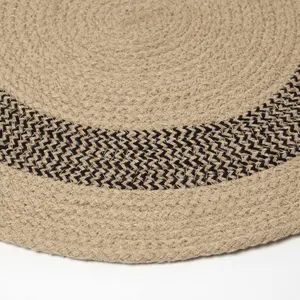 Homescapes Linen & Black Braided 100% Cotton Round Placemats Set of 4