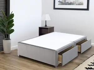 Grandeur Platform Top Divan Bed Base Only 5FT King 2 Drawers End- Plush Light Silver