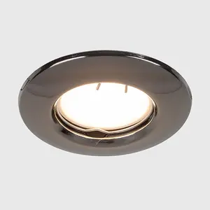 ValueLights Pack of 6 Modern Black Chrome Recessed GU10 Ceiling Downlights - Complete with 5W GU10 Cool White LED Bulbs