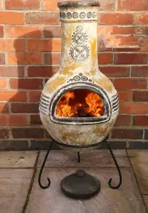 Gardeco Azteca Yellow Mexican Clay Chimenea Fire Pit Garden Heater Large