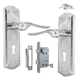 Door Handles CHROME Stellar Scroll Lever with Internal Lock and Keys