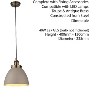 Hanging Ceiling Pendant Light GREY & TARNISHED BRASS Industrial Lamp Bulb Holder