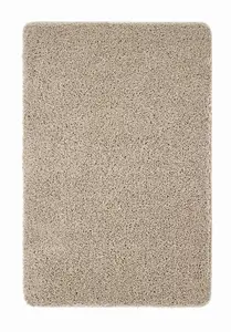 Beige Easy to Clean Modern Plain Shaggy Rug for Bedroom, Living Room, Dining Room - 67 X 300cm (Runner)