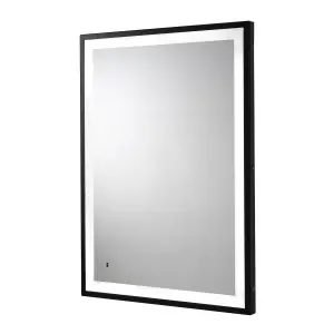 Croydex Burley Black Rectangular Wall-mounted Bathroom & WC Illuminated mirror (H)70cm (W)50cm