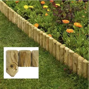 AAMEN 1M Wooden Log Roll Border Fixed Picket Border Fence