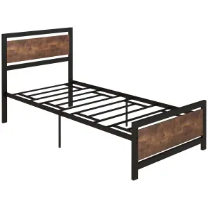 HOMCOM Single Size Metal Bed Frame w/ Headboard & Footboard, 97x195x103cm