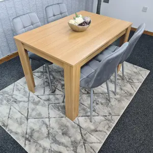 Dining Table and 4 Chairs Oak Effect Wood 4 Grey Velvet Chairs Dining Room