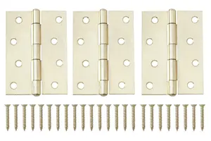 Brass-plated Metal Butt Door hinge N424 (L)100mm (W)100mm, Pack of 3