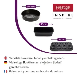 Prestige Inspire Black Carbon Steel Freezer and Oven Safe Non-Stick Baking Tin Set Pack of 3