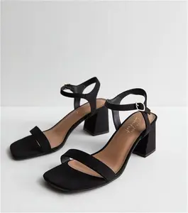 New Look Women's Black Suedette 2 Part Block Heel Sandals Vegan - UK 9