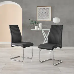 Set of 2 Lorenzo Black High Back Stitched Soft Touch Faux Leather Chromed Cantilever Metal Leg Dining Chairs