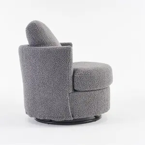 Teddy swivel armchair with back cushion pillow thick foam pad, Medium Grey