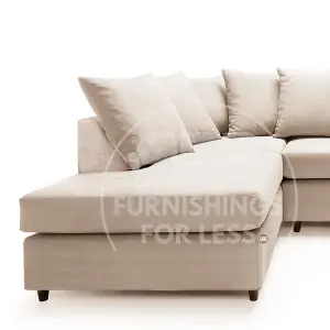 Casper Soft Chenille Fabric 3 to 4 Seater L Shaped Corner Sofa Beige Left Hand Facing - Scatter Back