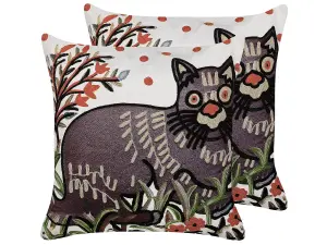 Set of 2 Cushions PHUSRO Boucle 50 x 50 cm Animal Embroidery Multicolour