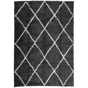 Shaggy Rug PAMPLONA High Pile Modern Black and Cream 120x170 cm