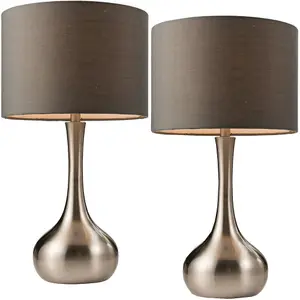 2 PACK - Touch Dimmer Table Lamp Satin Nickel & Grey Shade Metal Bedside Light