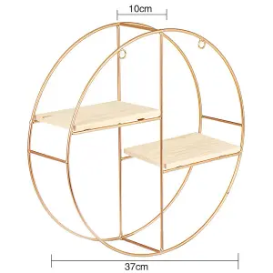 2 Tier Golden Iron Circle Hanging Storage Shelving Floating Circular Wall Decor Round Hanging Shelves 37CM