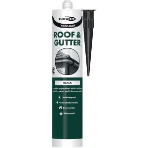 Bond It Roof-Mate, Roof and Gutter Sealant, Black, 310ml (Pack of 6)