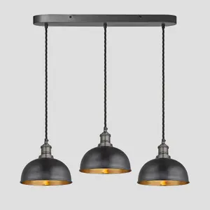 Industville Brooklyn Dome 3 Wire Oval Cluster Lights, 8 inch, Pewter & Brass, Pewter holder