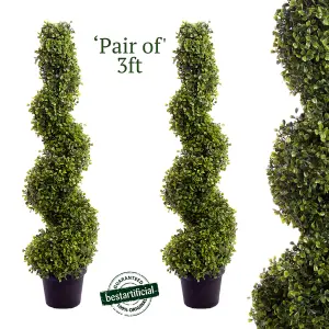 Pair of Best Artificial 3ft - 90cm Green Boxwood Spiral Topiary Tree - Suitable for Outdoor Use - Weather & Fade Resistant