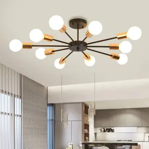 Garwarm 10-Light Black Sputnik Semi Flush Mount Ceiling Light