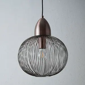 Hanging Ceiling Pendant Light ANTIQUE COPPER WIRE Round Shade Modern Lamp Bulb