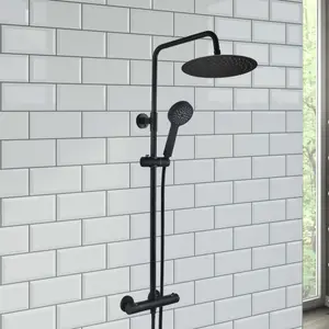 ENKI Dune Matte Black Round Thermostatic Shower Head & Handheld 300mm