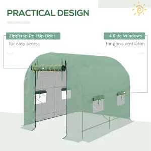 Outsunny 2.5 x 2m Walk-In Polytunnel Greenhouse with Roll Up Door Windows Green