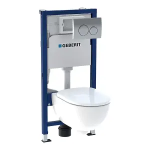 Geberit Wall-Hung 4-in-1 Frame, Flush Plate, Selnova Rimless Pan & Soft Close Seat Pack