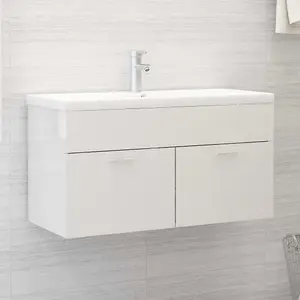 Berkfield Sink Cabinet with Built-in Basin High Gloss White Engineered Wood