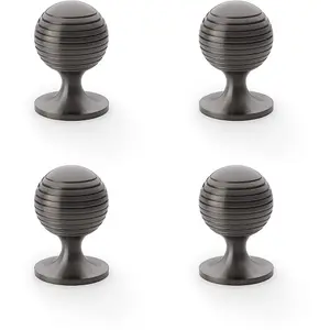 4 PACK - Reeded Ball Door Knob - 38mm Diameter Dark Bronze Lined Cupboard Pull Handle