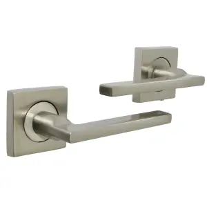 UNO Door Handle Satin Nickel Modern Lever on Square Rose Internal Latch Handles