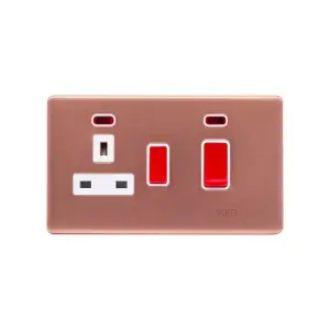 Lieber Brushed Copper 45A Cooker Control Unit & Neon-White Insert Screwless