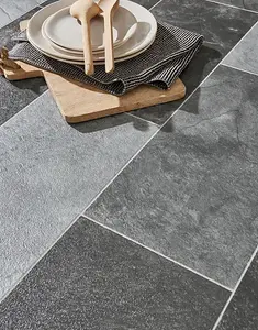 Grey Non Slip Stone Effect Vinyl Flooring For LivingRoom, Kitchen, 2.3mm Cushion Backed Vinyl Sheet-8m(26'3") X 4m(13'1")-32m²