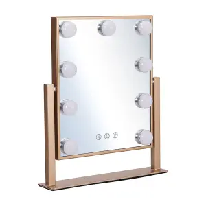 Rose Gold 360 degree Rotation Tabletop Hollywood Vanity Makeup Mirror with 9 LED Bulbs Dimmable Touch Control