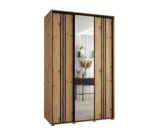 Charming Oak Artisan Cannes VII Sliding Wardrobe H2050mm W1600mm D600mm with Customisable Black Steel Handles