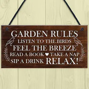 Red Ocean Garden Rules Sign Novelty Hanging Plaque Summer House Sign Garden Shed Sign Friendship Gift