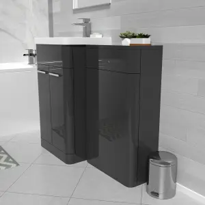 Nes Home Bathroom Anthracite 1000mm Freestanding Cabinet Ceramic Basin & WC Unit