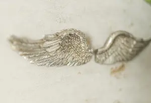 Small Distressed Silver Angel Wings Ornament