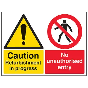 Refurbishment In Progress No Entry Sign Rigid Plastic - 600x450mm (x3)