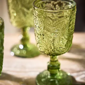 Set of 2 Luxury Bright Green Drinking Wine Glass Wine Goblets 300ml