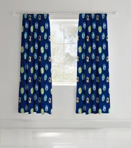 Catherine Lansfield Kids Living Football 66x72 Inch Pencil Pleat Curtains Two Panels Blue