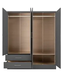 Nevada 4 Door 2 Drawer Mirrored Wardrobe in 3D Effect Grey Finish