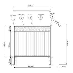 Storm Ready Maintenance Free 25 yr Guarantee ColourFence Extra Wide Metal Fence Panel Trellis 1.8m 6ft h x 2.35m 7.7ft w Green