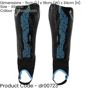 XS - Football Shin Pads & Ankle Guards BLACK/CYAN High Impact Slip On Leg Cover