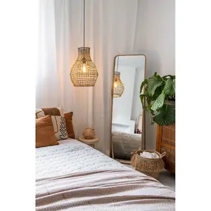 Lucide Alban Scandinavian Rattan Pendant Light 35cm - 1xE27 - Light Wood