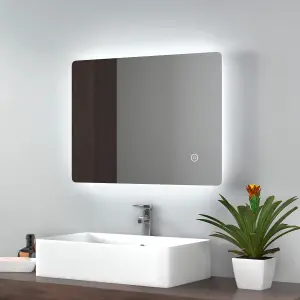 EMKE Illuminated Led Bathroom Mirror with Demister Pad Wall Mounted Dimmable LED Bathroom Mirror, 450x600mm