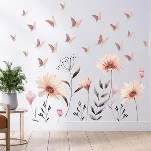 Walplus Combo Kids Wall Sticker Delicate Flowers With Rose Gold Floral 3D Butterflies PVC