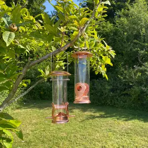 2 x Copper Style Hanging Bird Seed Feeders with 2 Feeding Ports